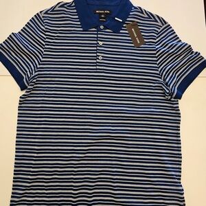 Michael Kors Navy and White Striped Polo Shirt